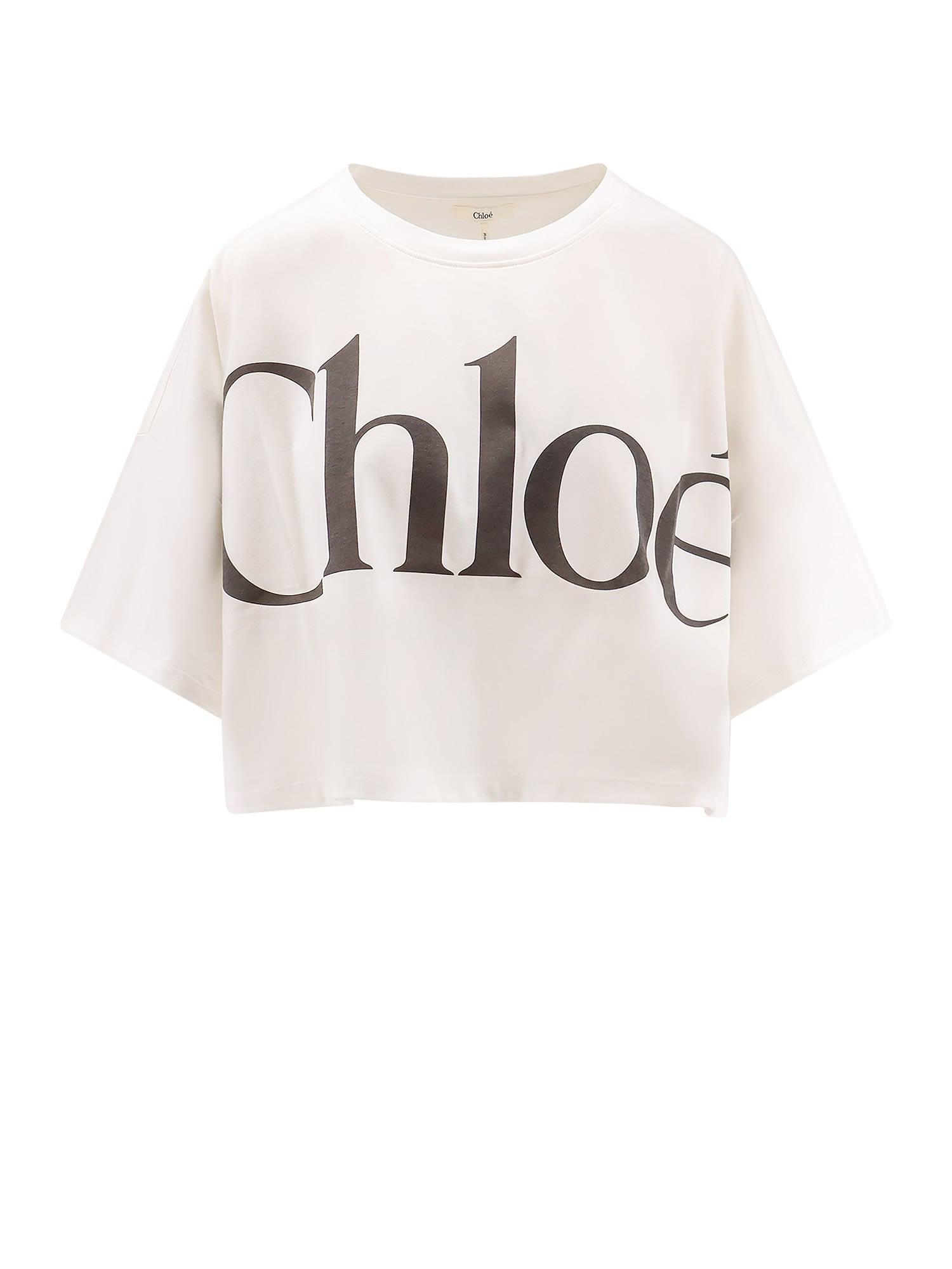 chloé cotton t-shirt with maxi logo on the front