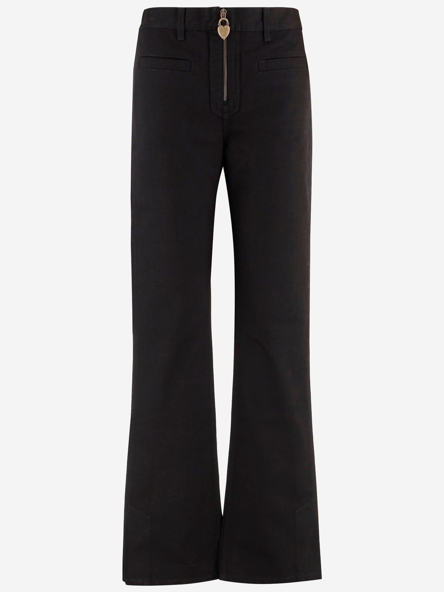 chloé cotton trousers with front zip