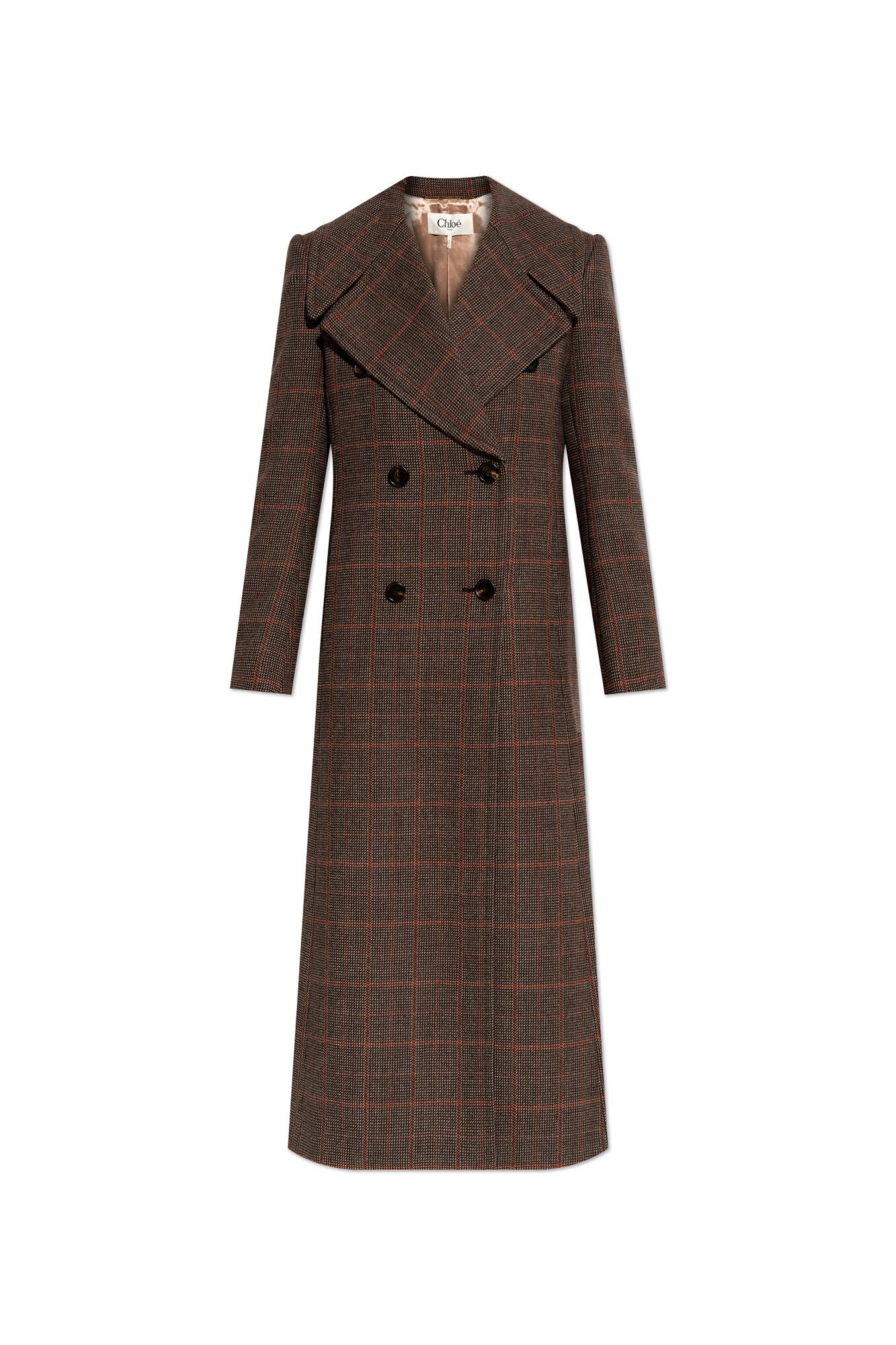 chloé double-breasted coat with a check pattern