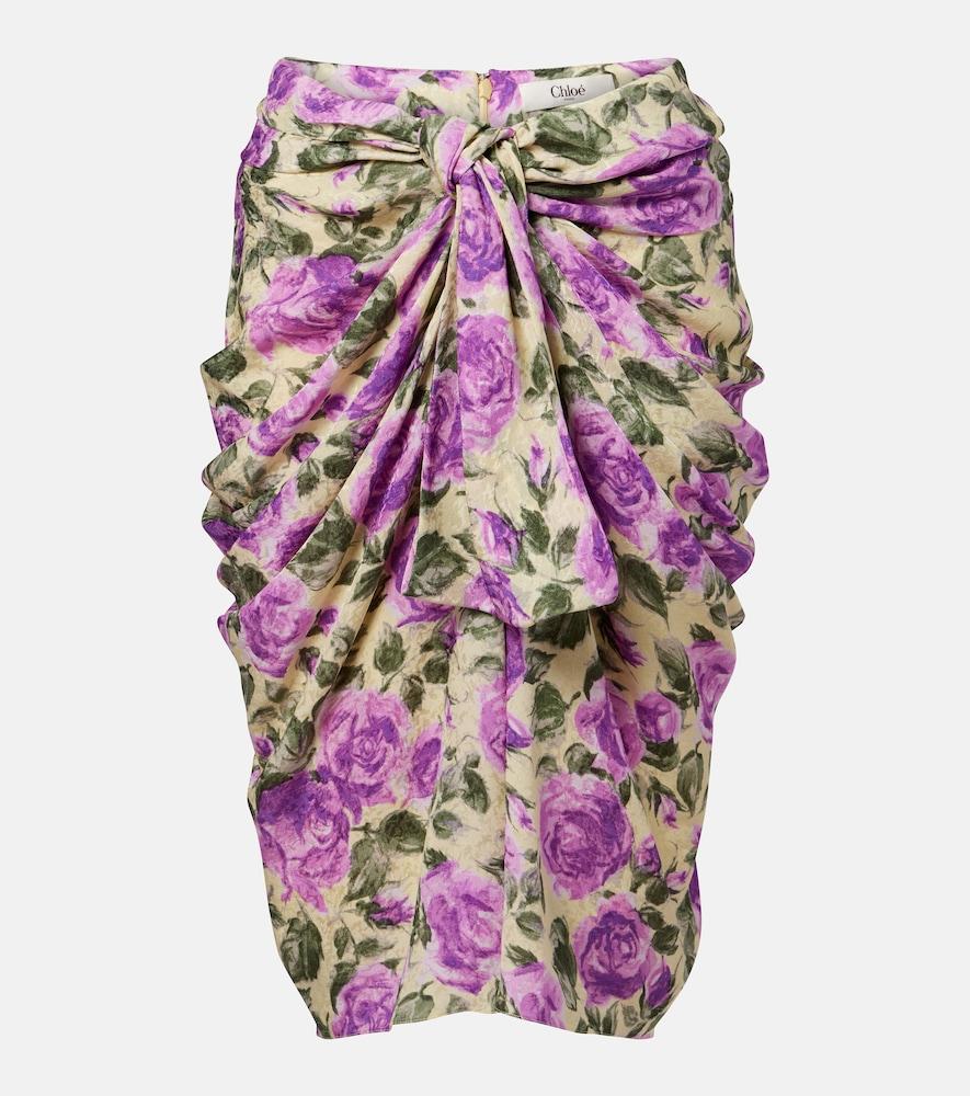 chloé draped floral silk midi skirt