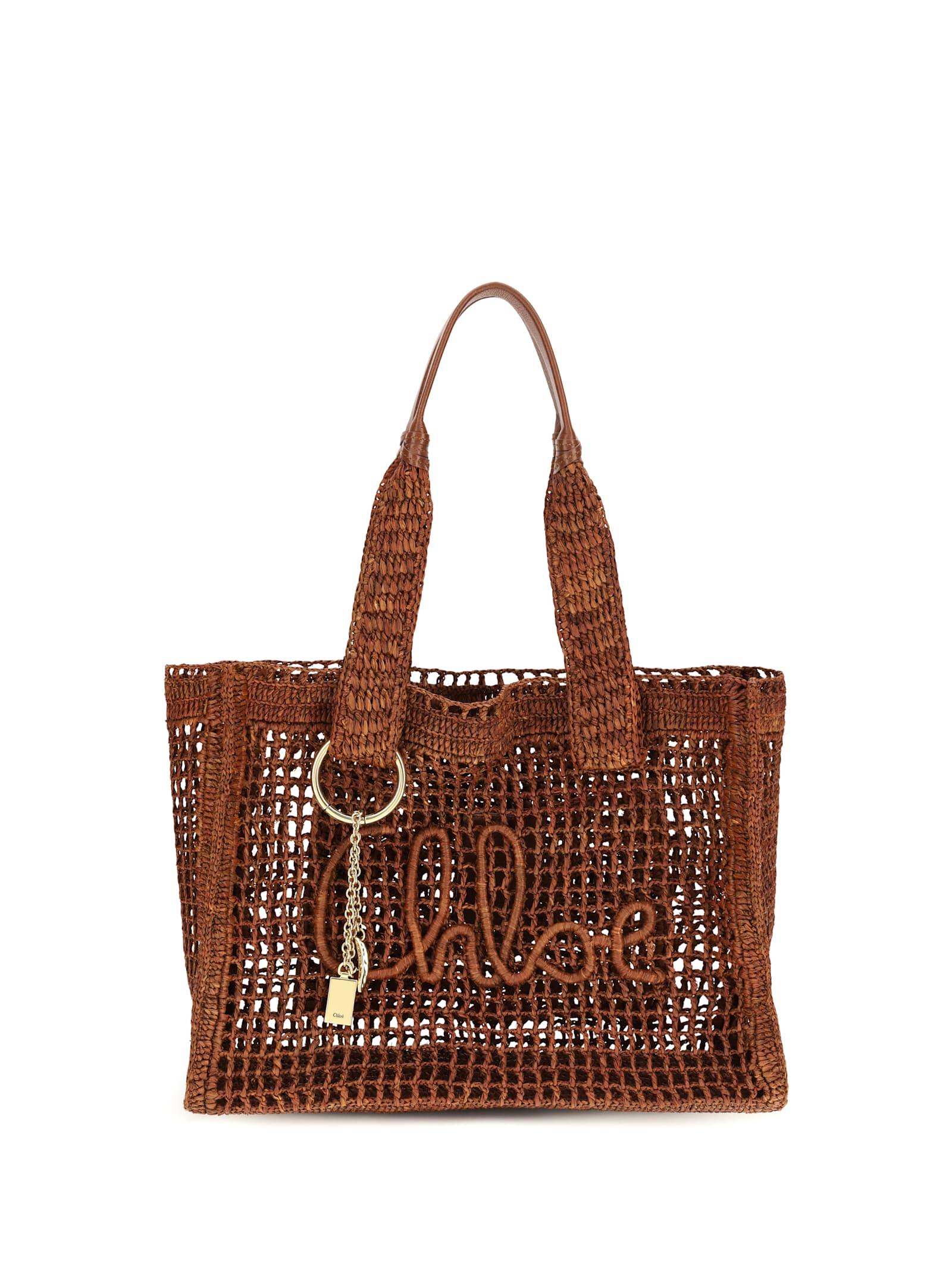chloé east-west summer banana raffia tote bag