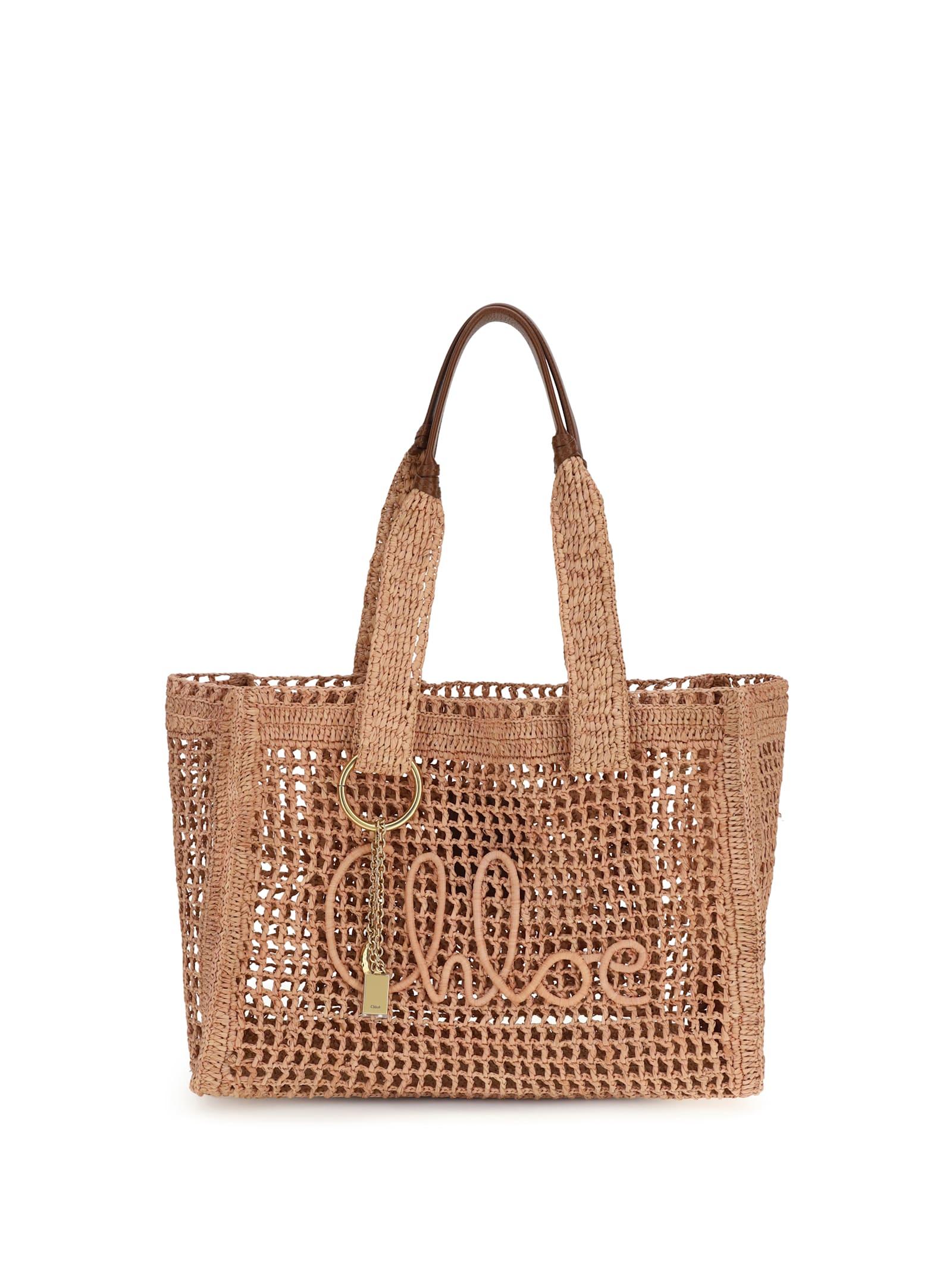 chloé east-west summer banana raffia tote bag