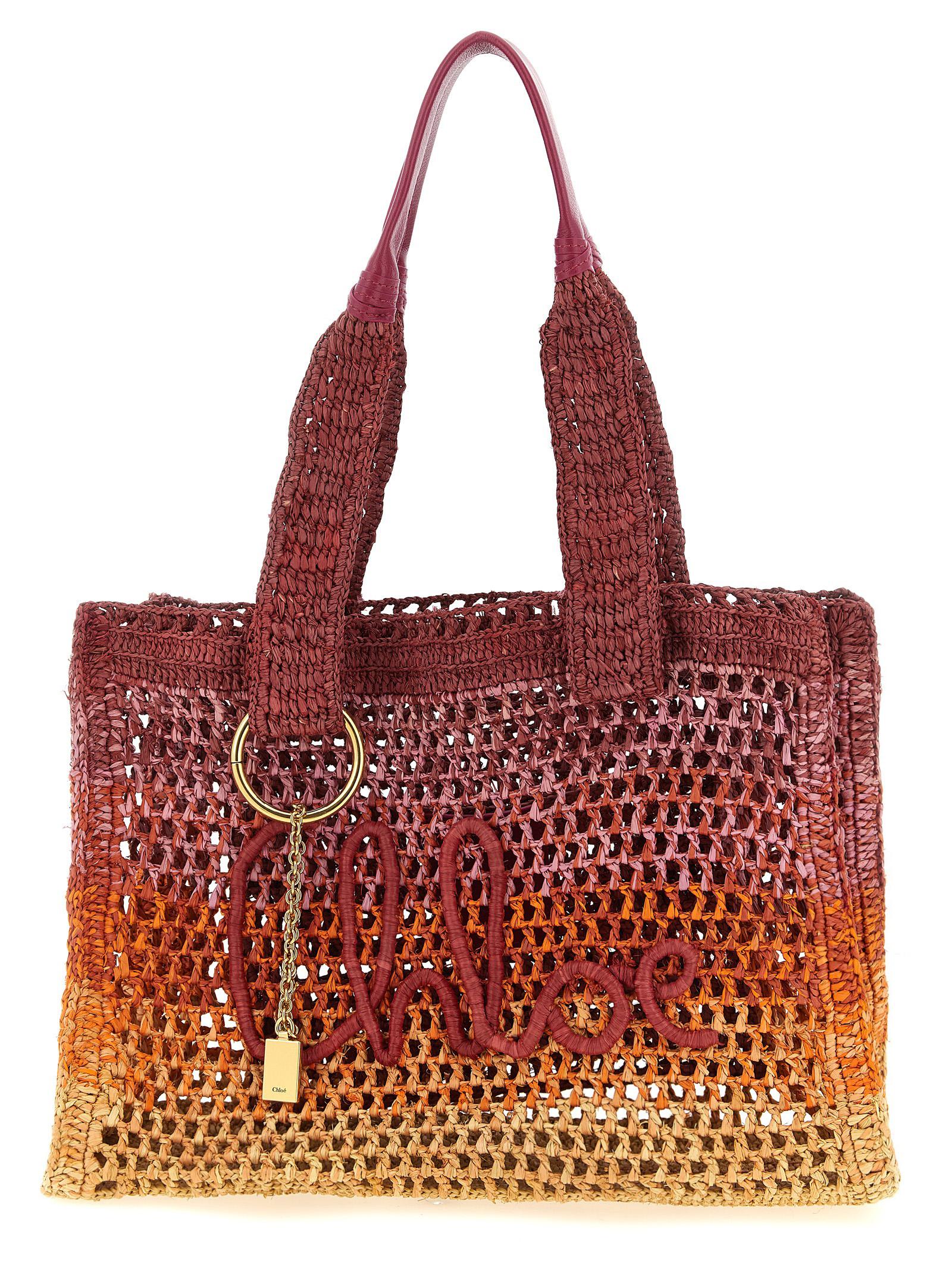 chloé east-west summer banana shopping bag raphia tote - women