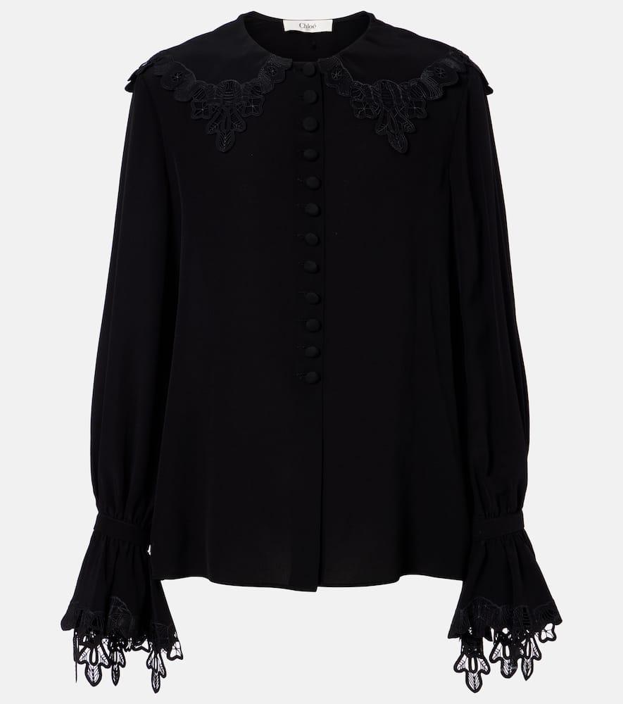 chloé embroidered silk crêpe de chine blouse