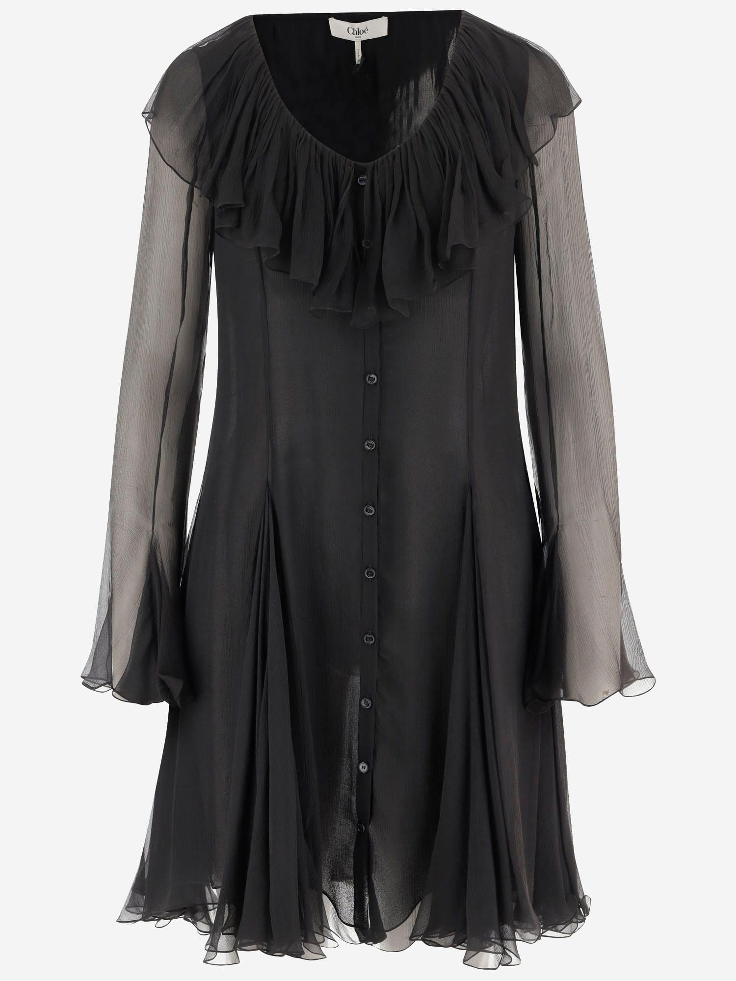 chloé flared mini dress in silk muslin