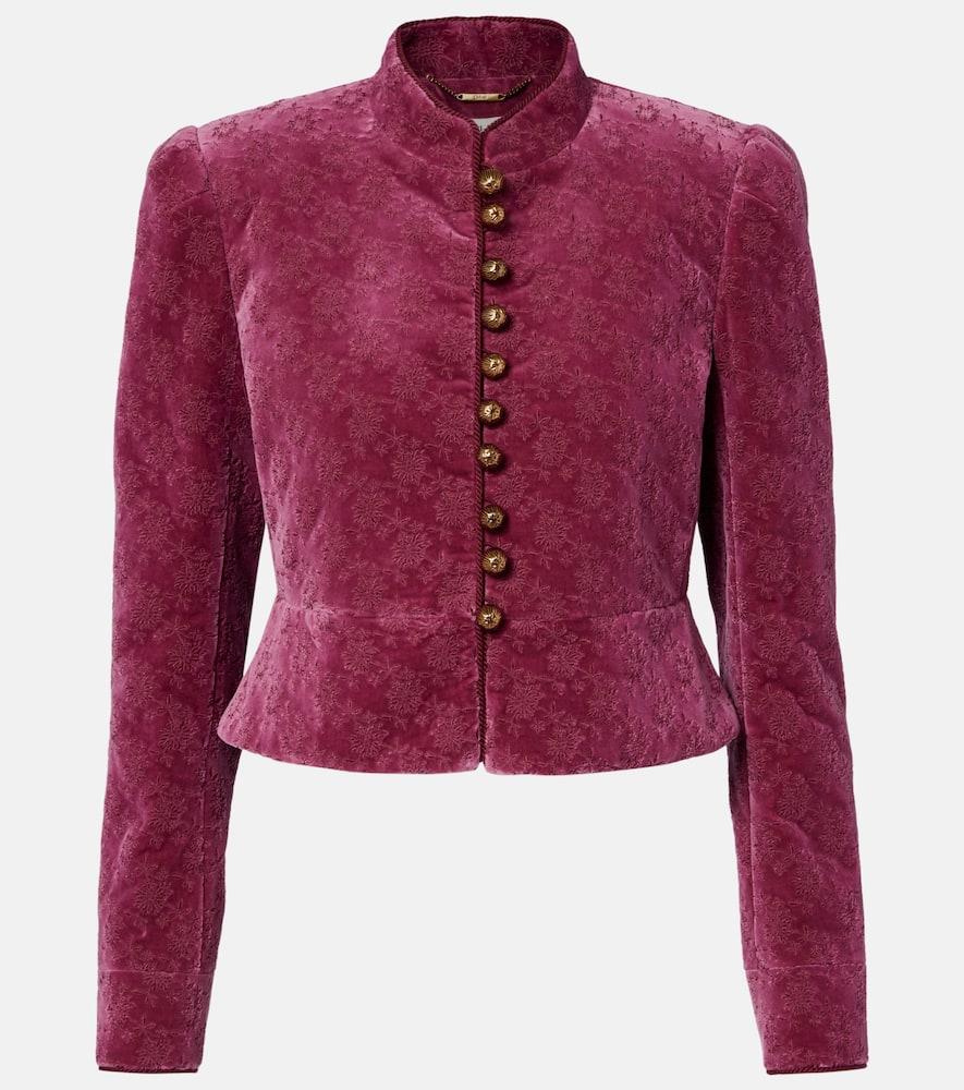 chloé floral cropped cotton velvet jacket