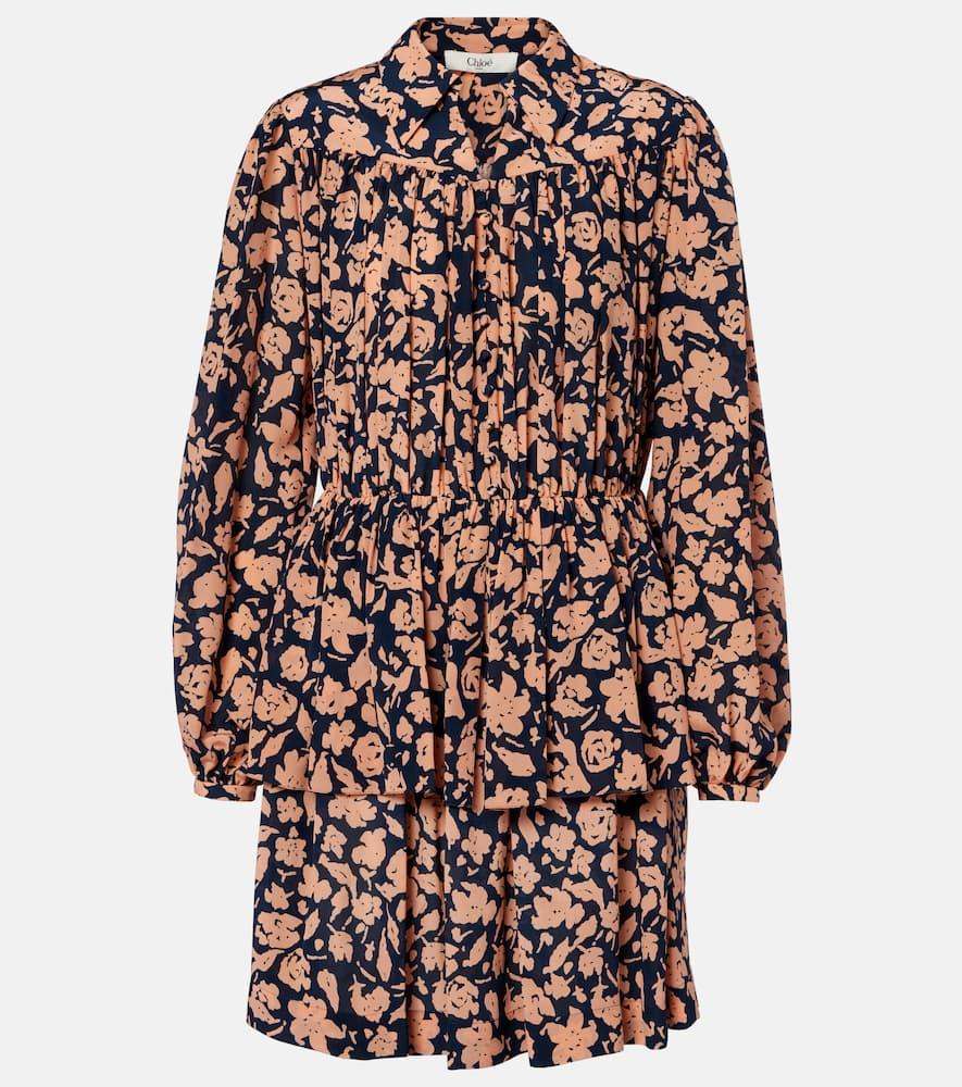 chloé floral gathered silk minidress