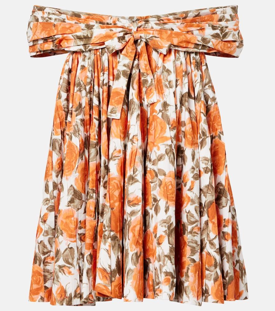chloé floral pleated cotton poplin minidress