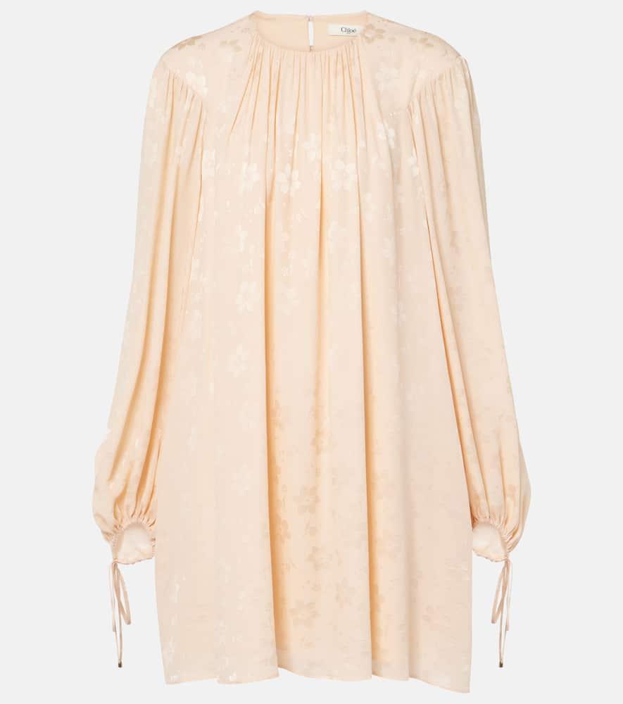 chloé gathered floral silk jacquard minidress