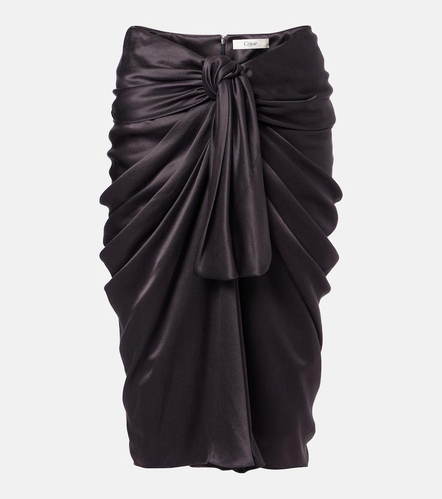 chloé gathered silk satin midi skirt