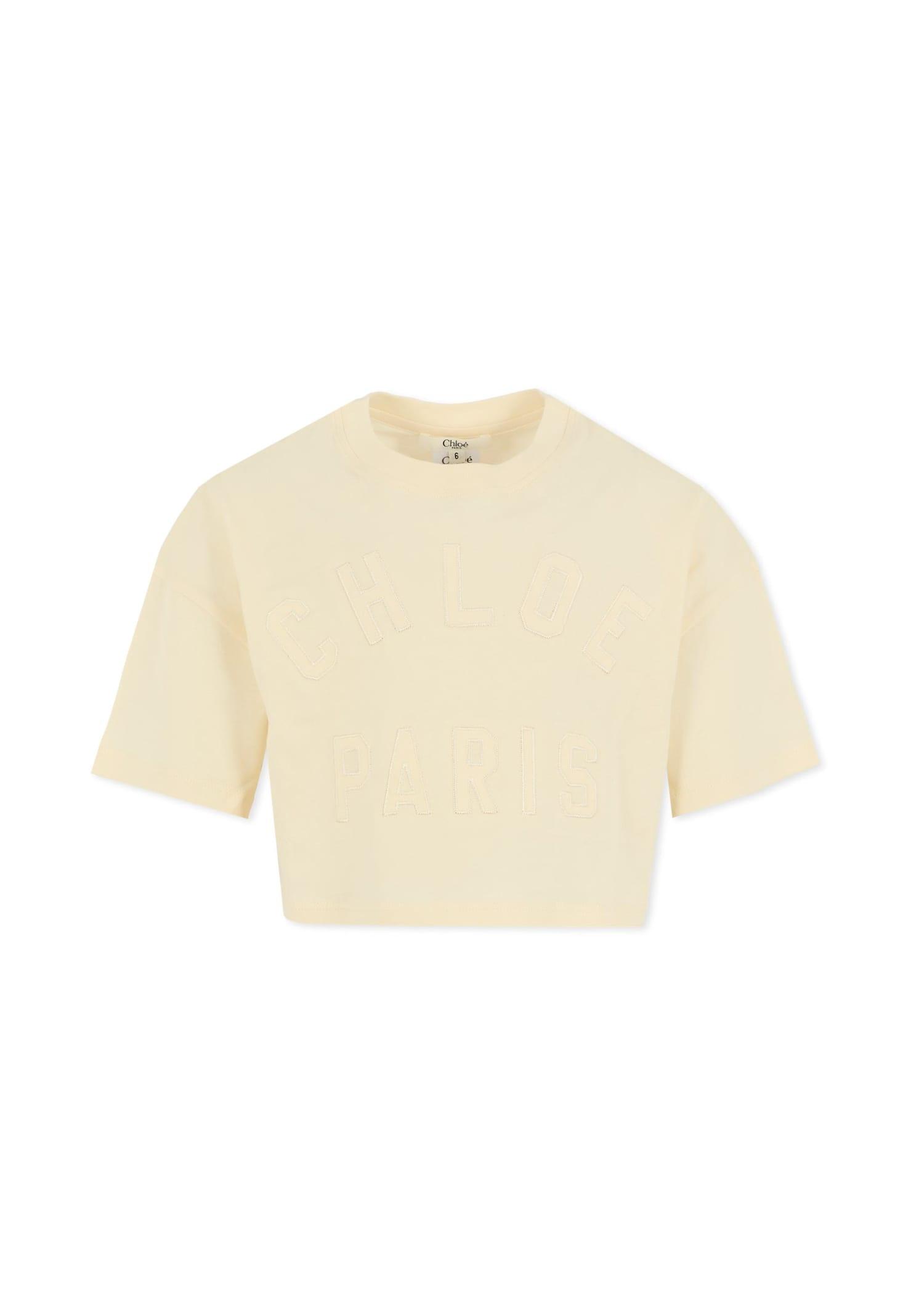 chloé ivory t-shirt for girl with logo