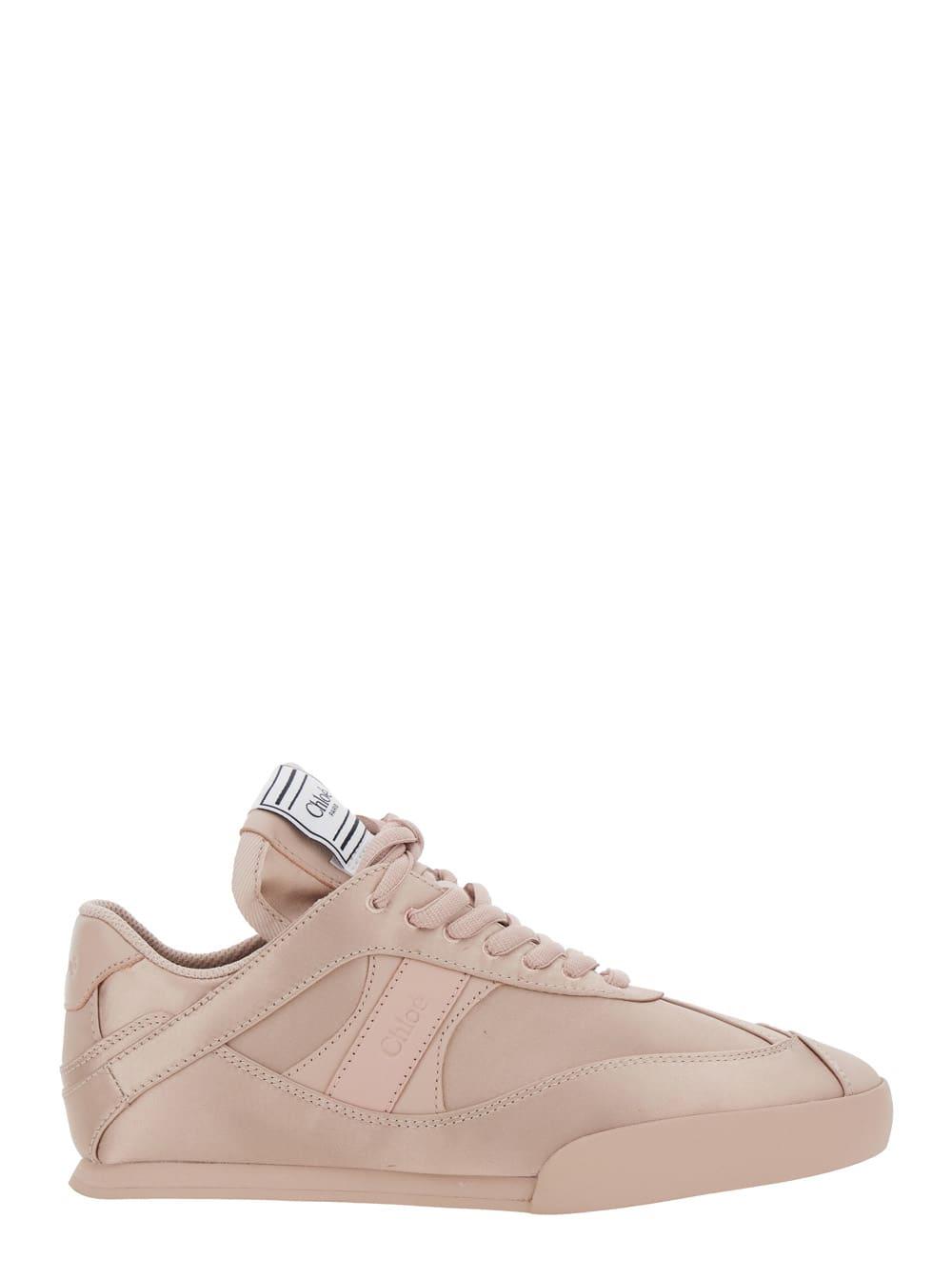 chloé kick pink sneaker with logo patch on the tongue and logo lettering on the back in fabric and suede woman