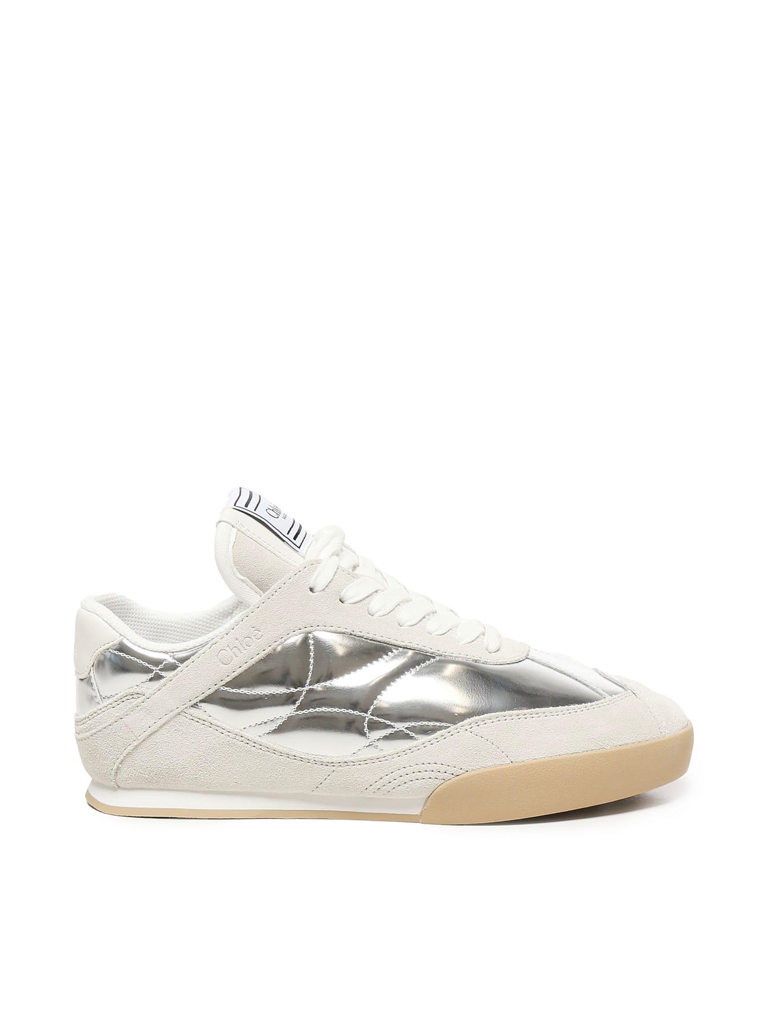 chloé kick sneakers in silver suede and leather