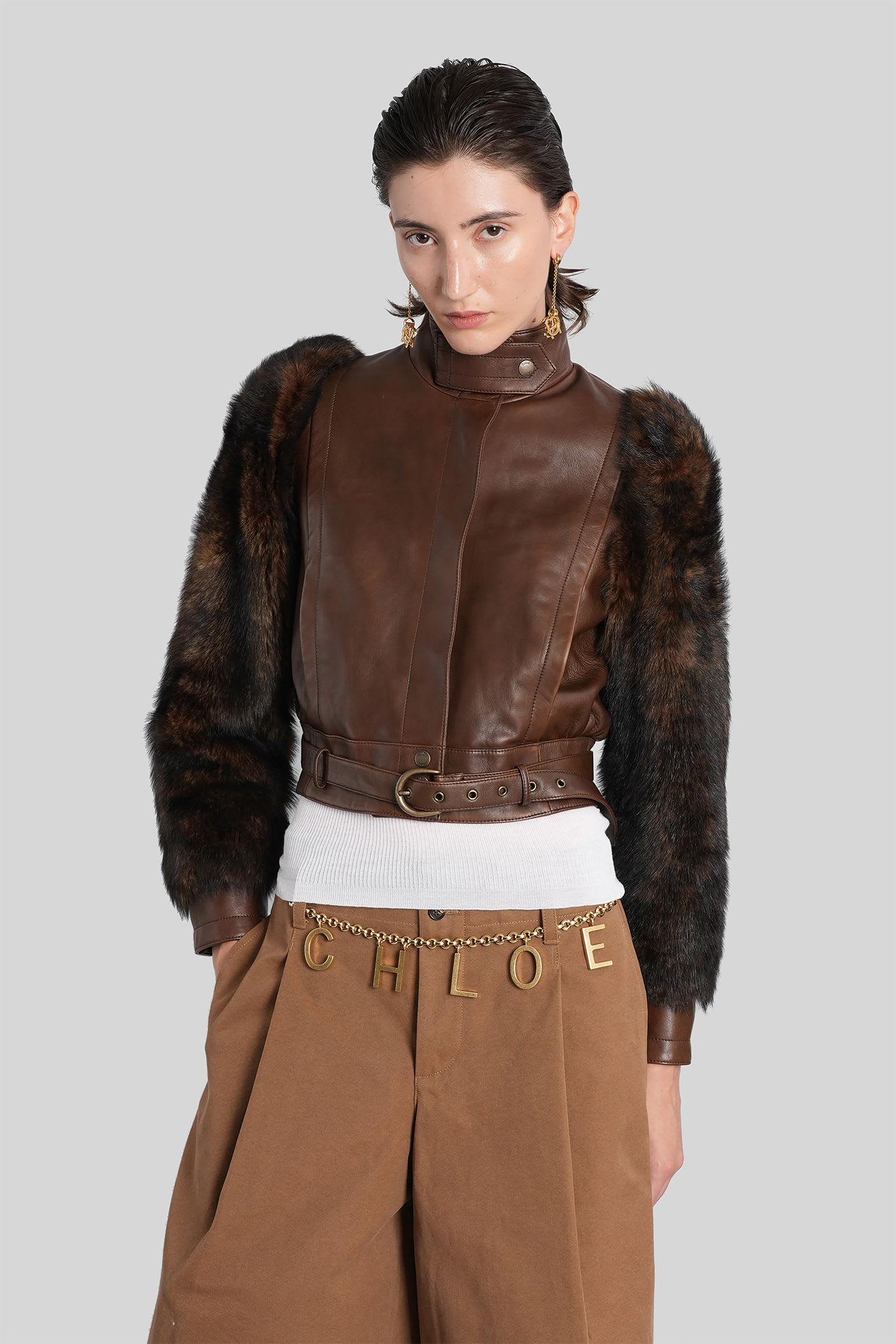 chloé leather jacket in brown leather