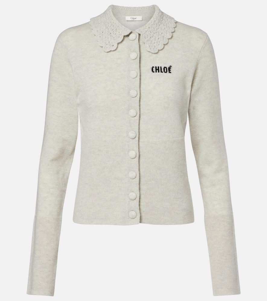 chloé logo wool cardigan