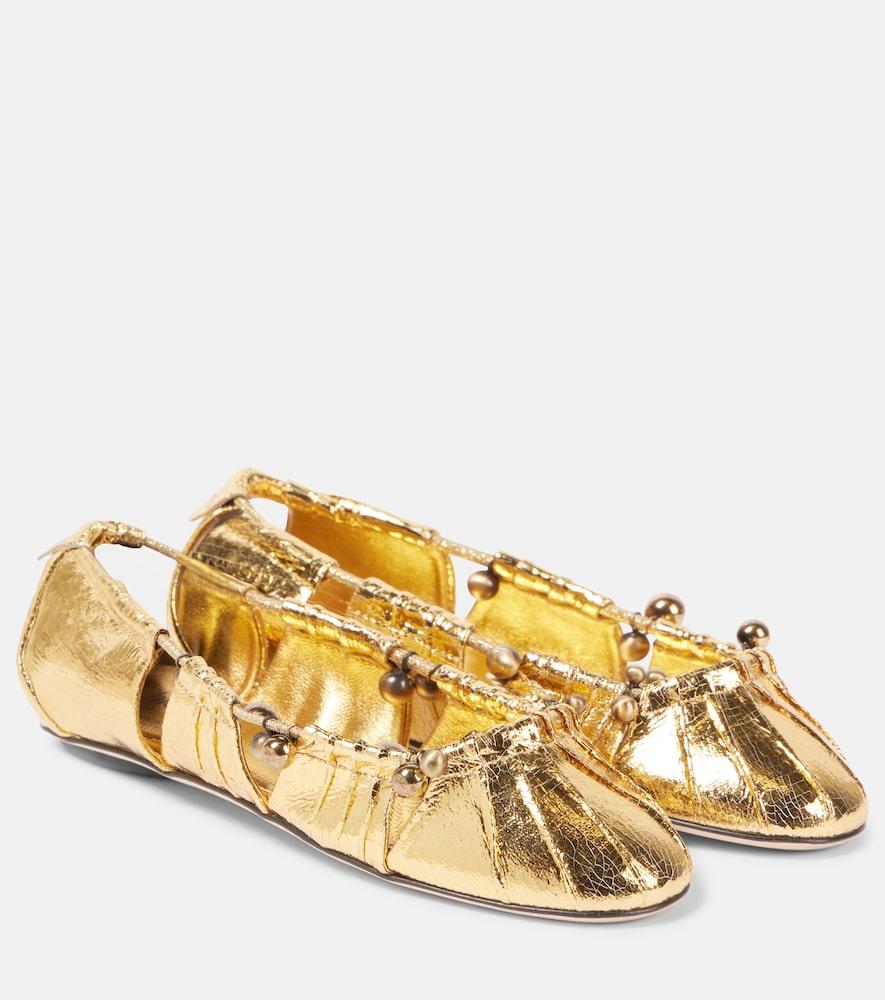chloé luna cutout metallic leather ballet flats