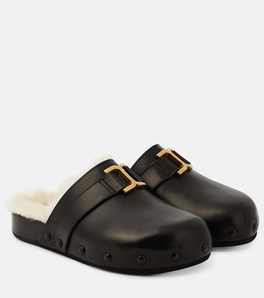 chloé marcie leather and shearling slippers