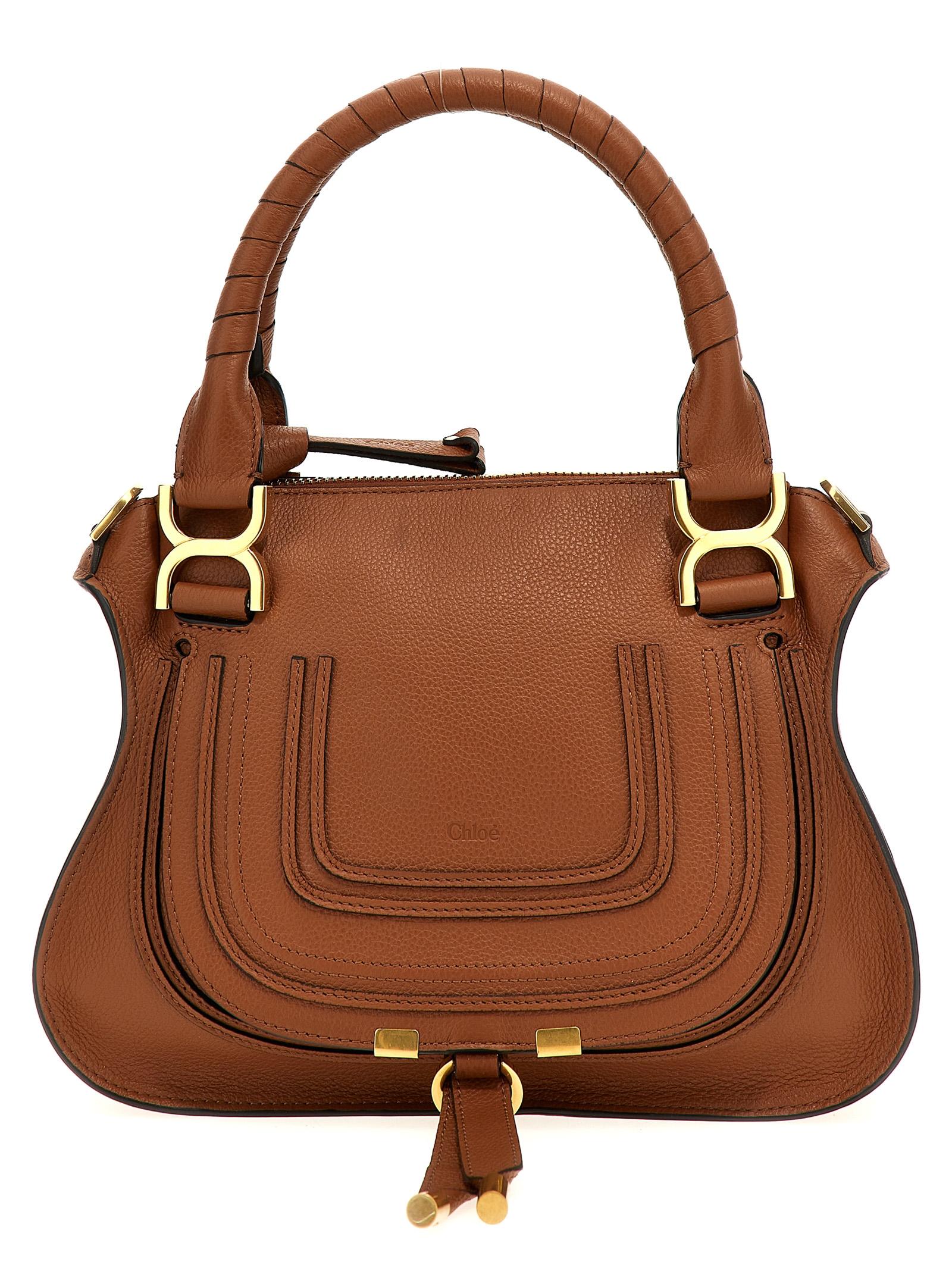 chloé marcie small handbag brown cotton hand bags - women