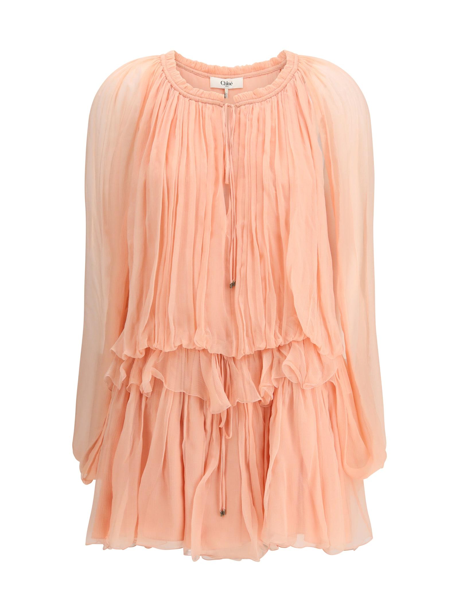 chloé mini dress with cape in silk muslin