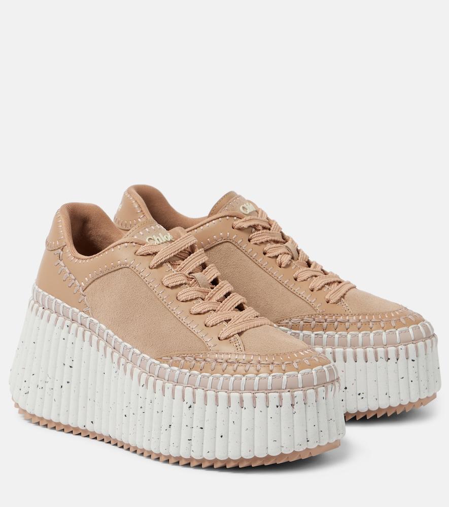 chloé nama 80 suede and leather wedge sneakers