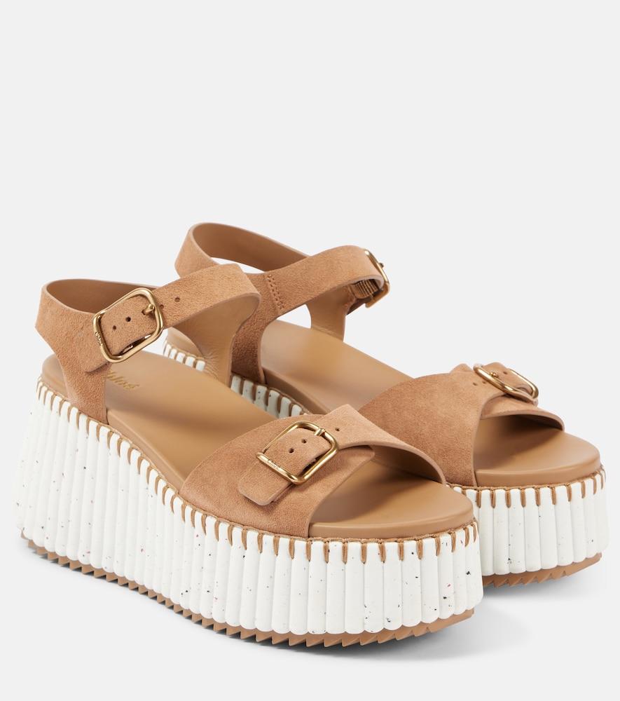 chloé nama suede wedge sandals