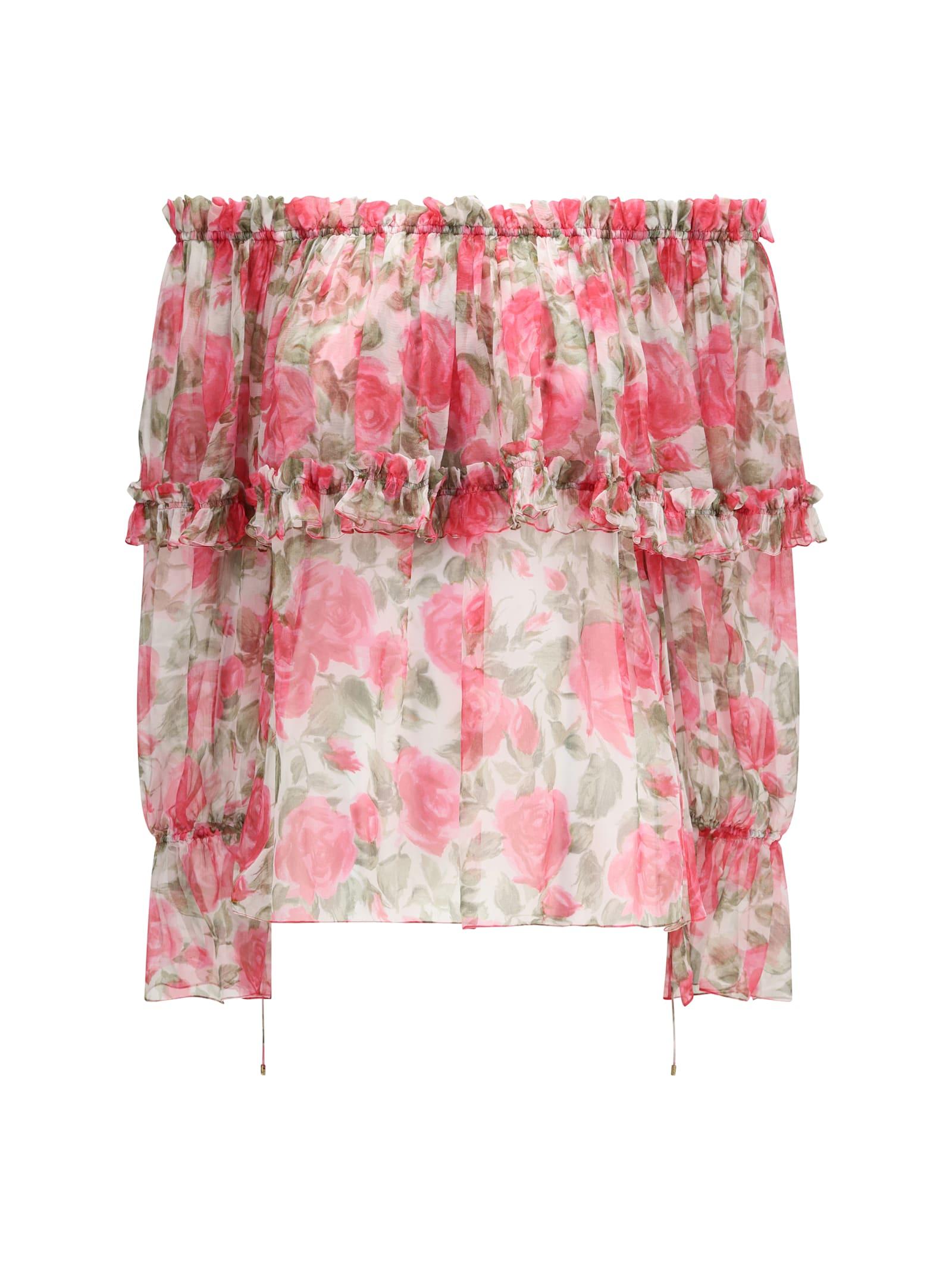 chloé off-shoulder floral print silk top