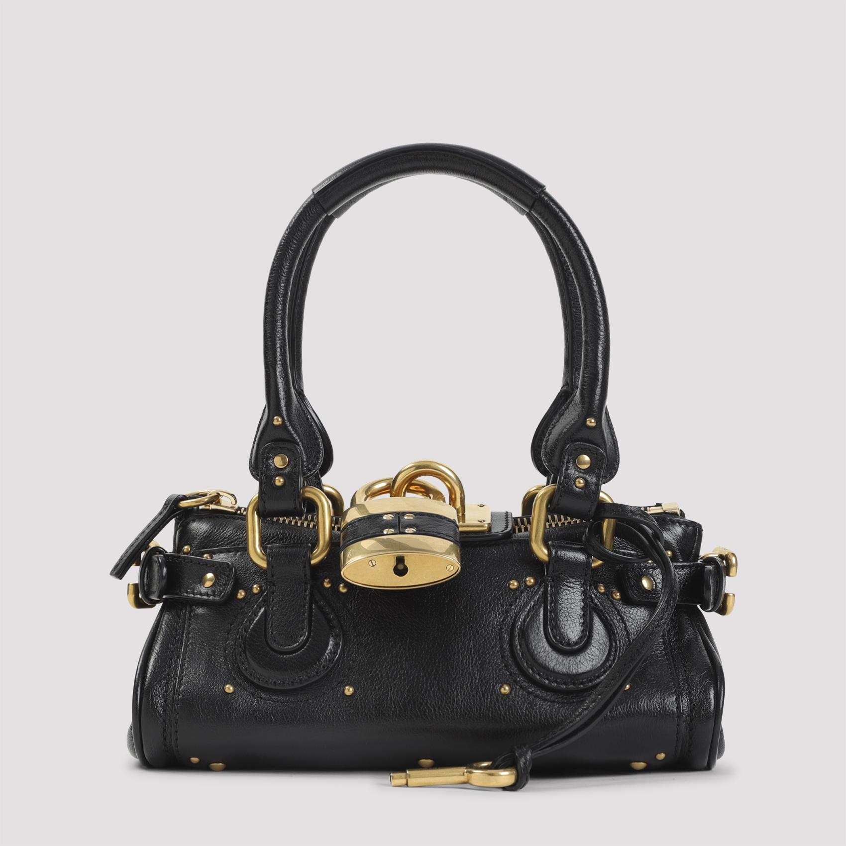 chloé paddington handbag black buffalo leather bag - women