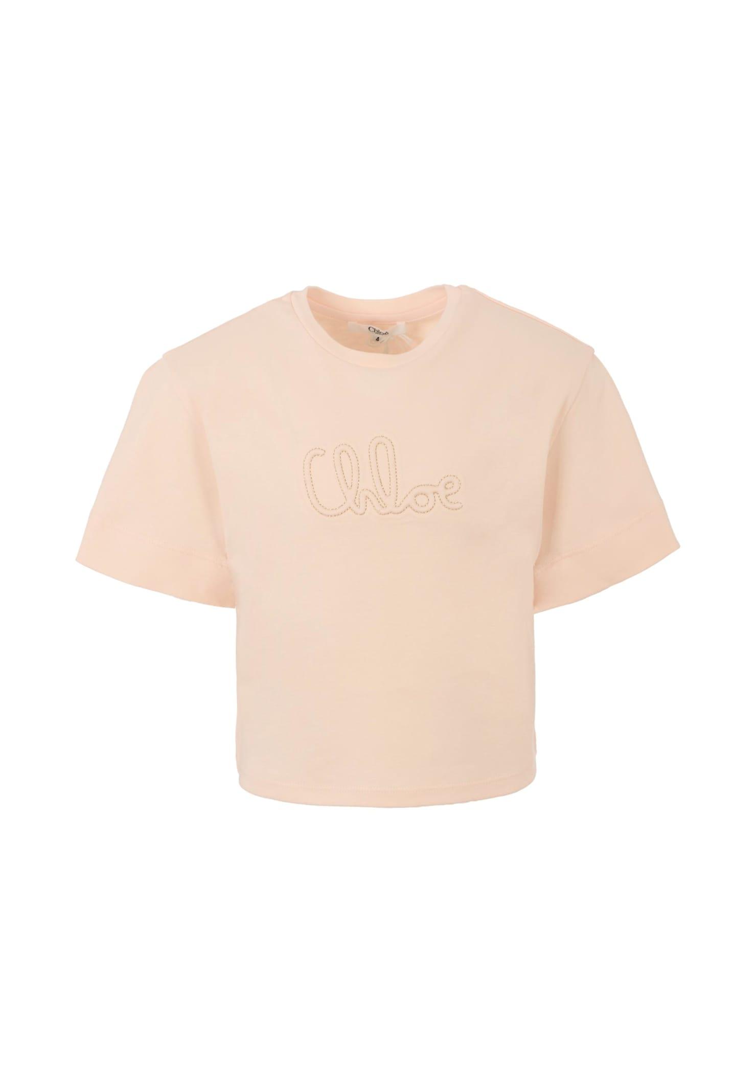 chloé pink crop t-shirt for girl with logo
