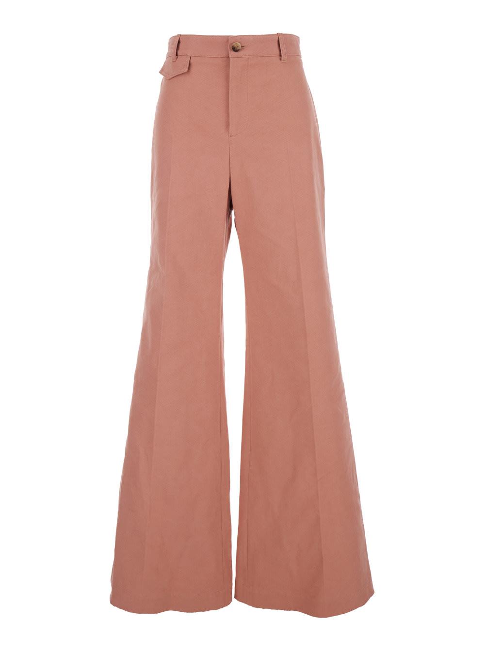 chloé pink pants wiht belt loops and wide leg in cotton woman