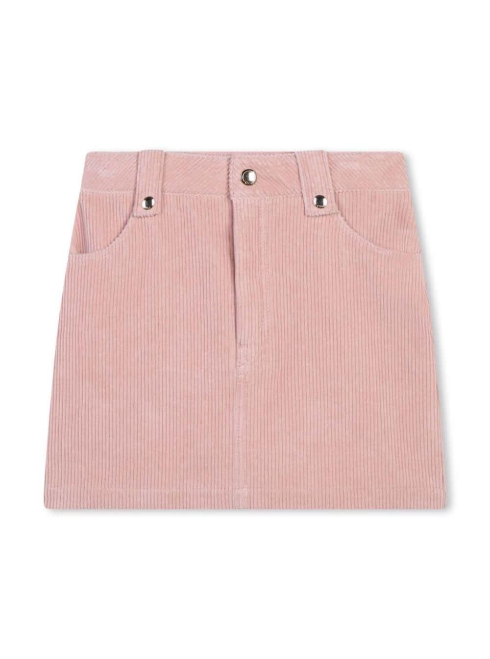 chloé pink skirt with tonal logo embroidery in ribbed cotton girl