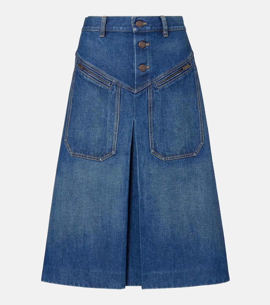 chloé pleated denim midi skirt