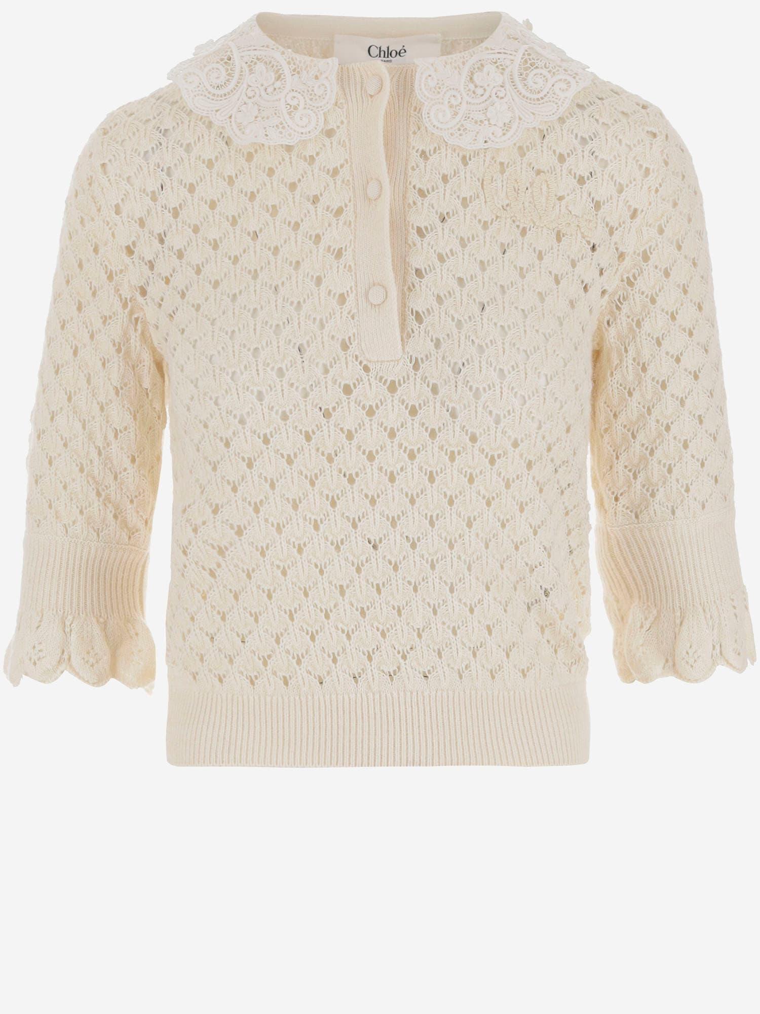 chloé polo shirt with lace collar