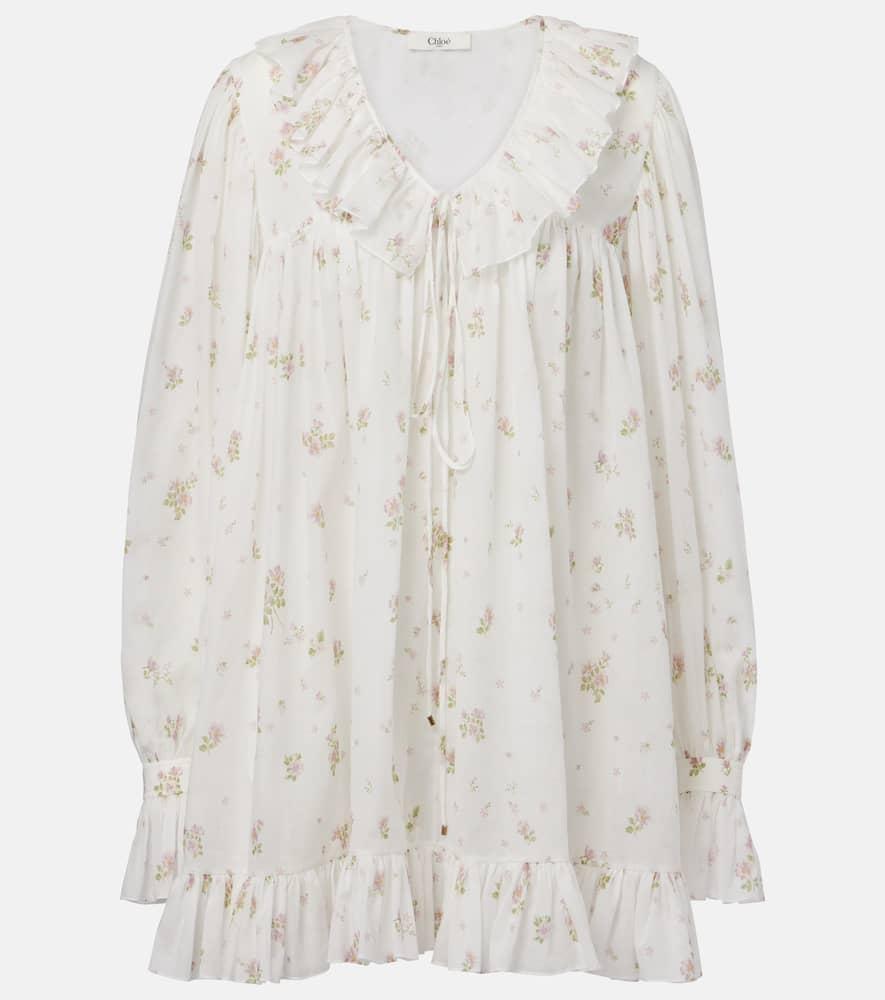 chloé printed ruffled cotton minidress