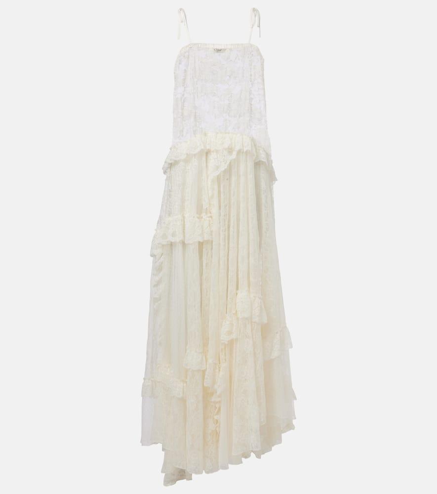 chloé ruffled sheer lace maxi dress