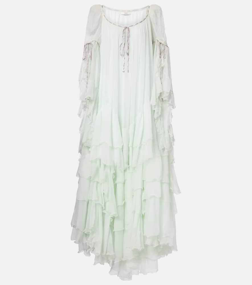chloé ruffled tiered silk muslin gown