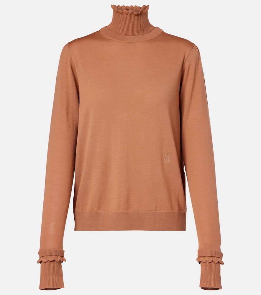 chloé ruffled wool turtleneck sweater