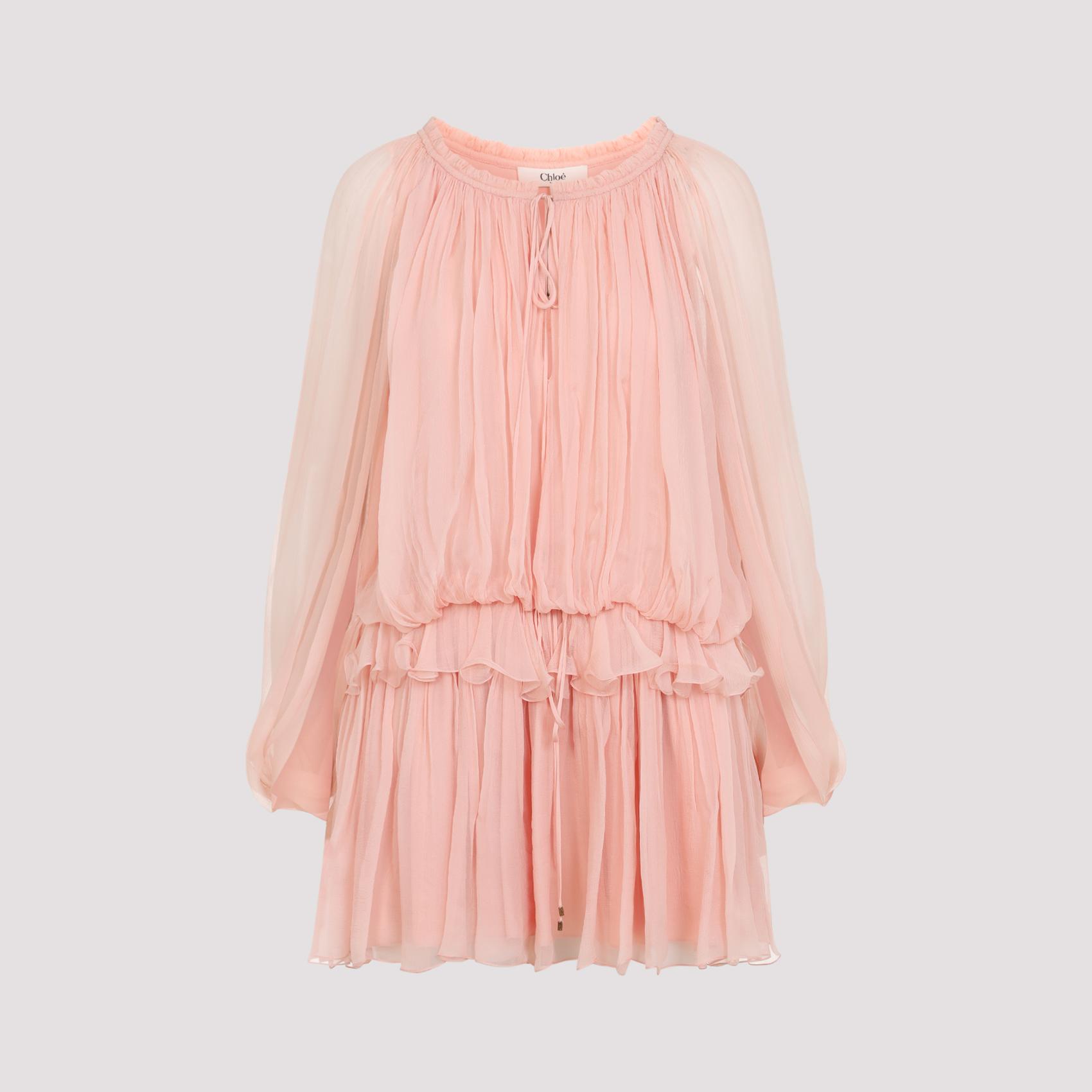 chloé silk mini dress nude & neutrals - women