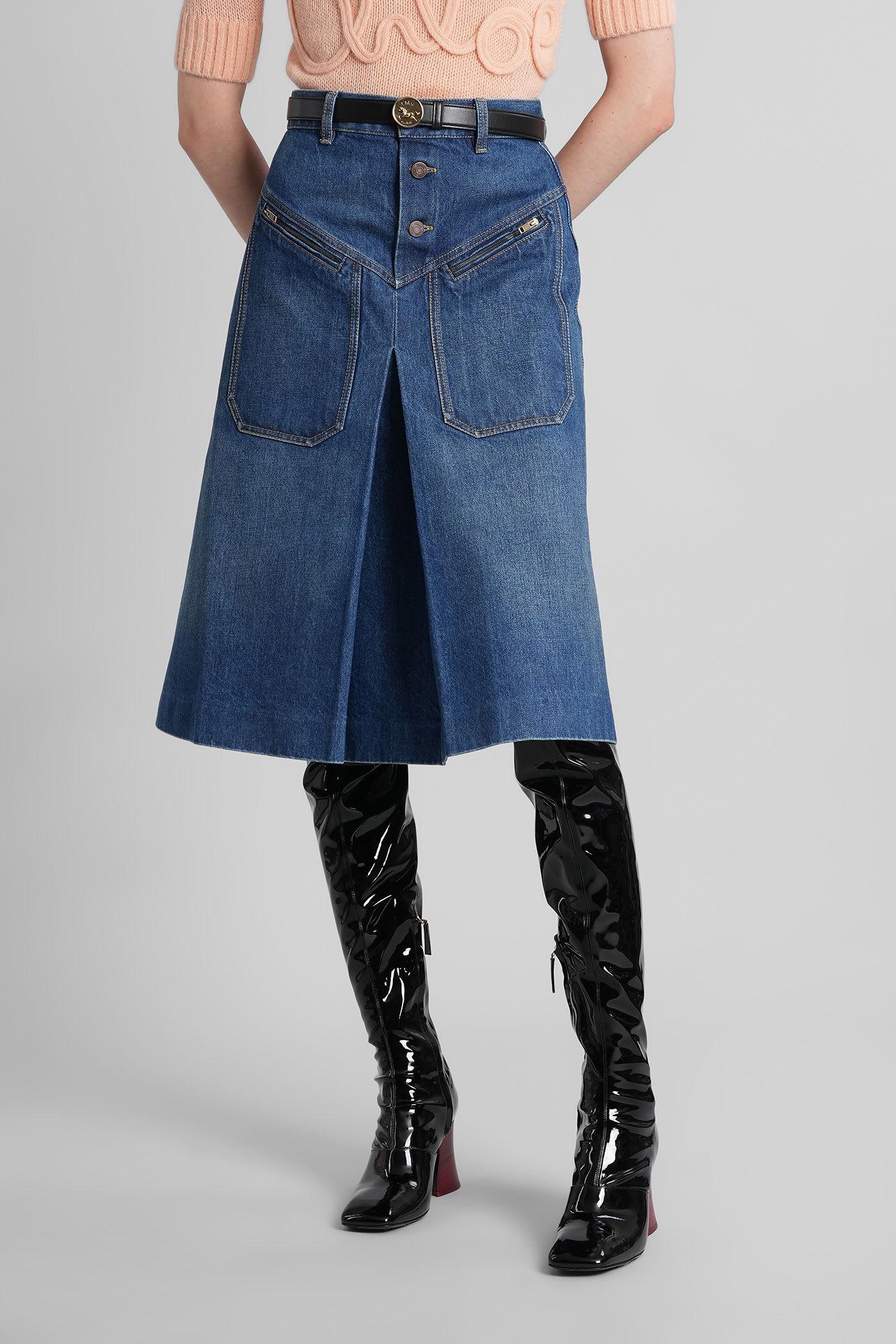 chloé skirt in blue denim