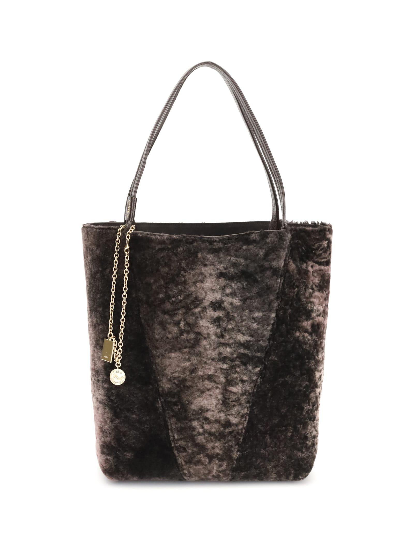 chloé spin shearling tote bag