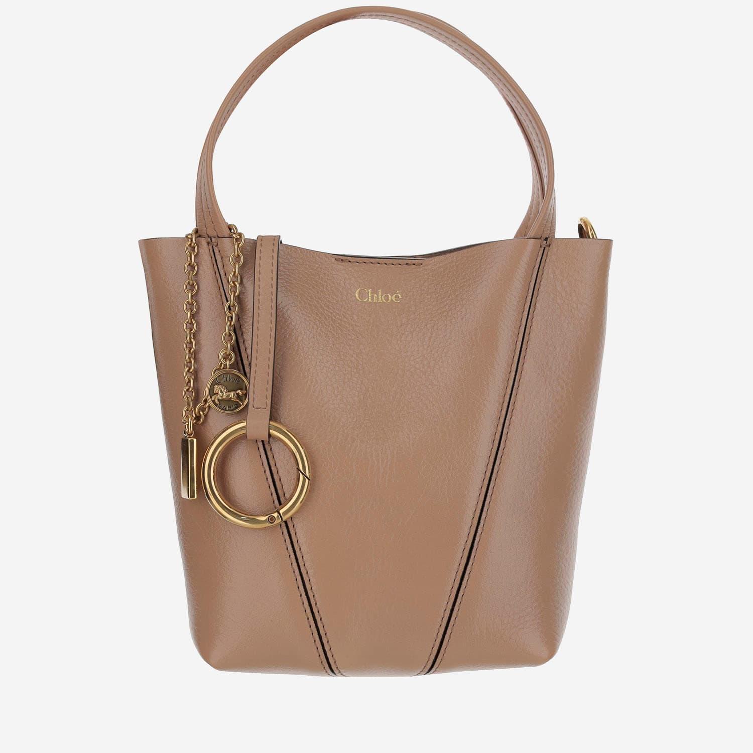 chloé spin small tote bag in grained leather