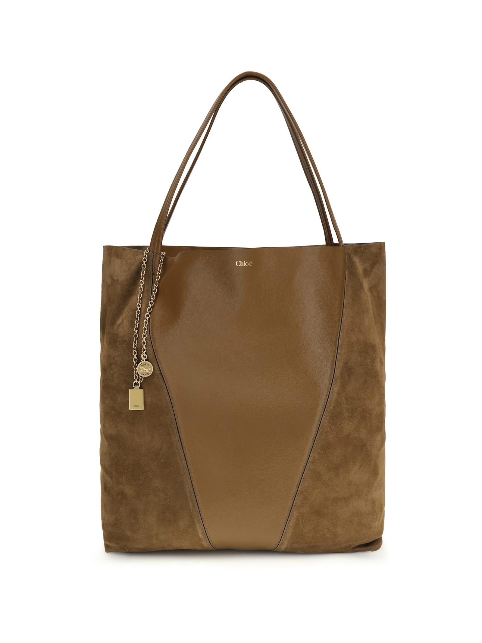 chloé spin tote bag in grenadine leather and suede