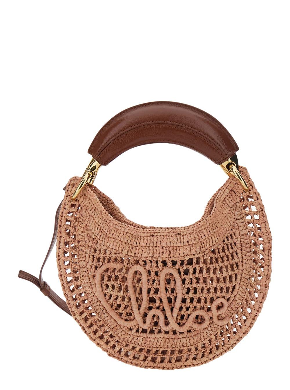 chloé summer banana beige handbag with logo lettering on the front in raffia women