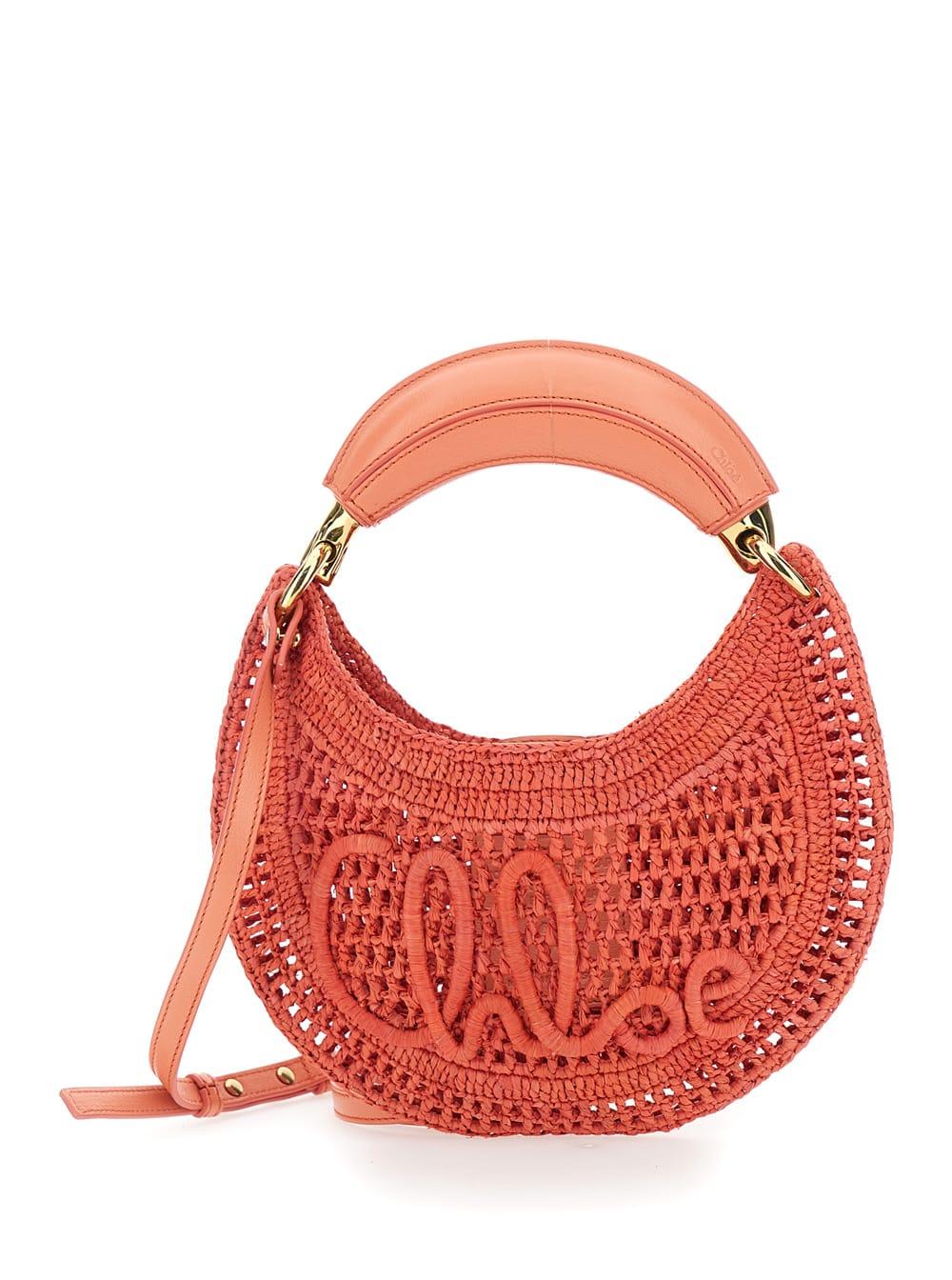 chloé summer banana fuchsia handbag with front logo in raffia women