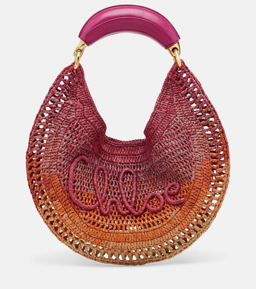 chloé summer banana medium raffia shoulder bag