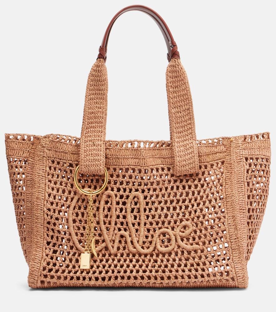 chloé summer banana raffia tote bag