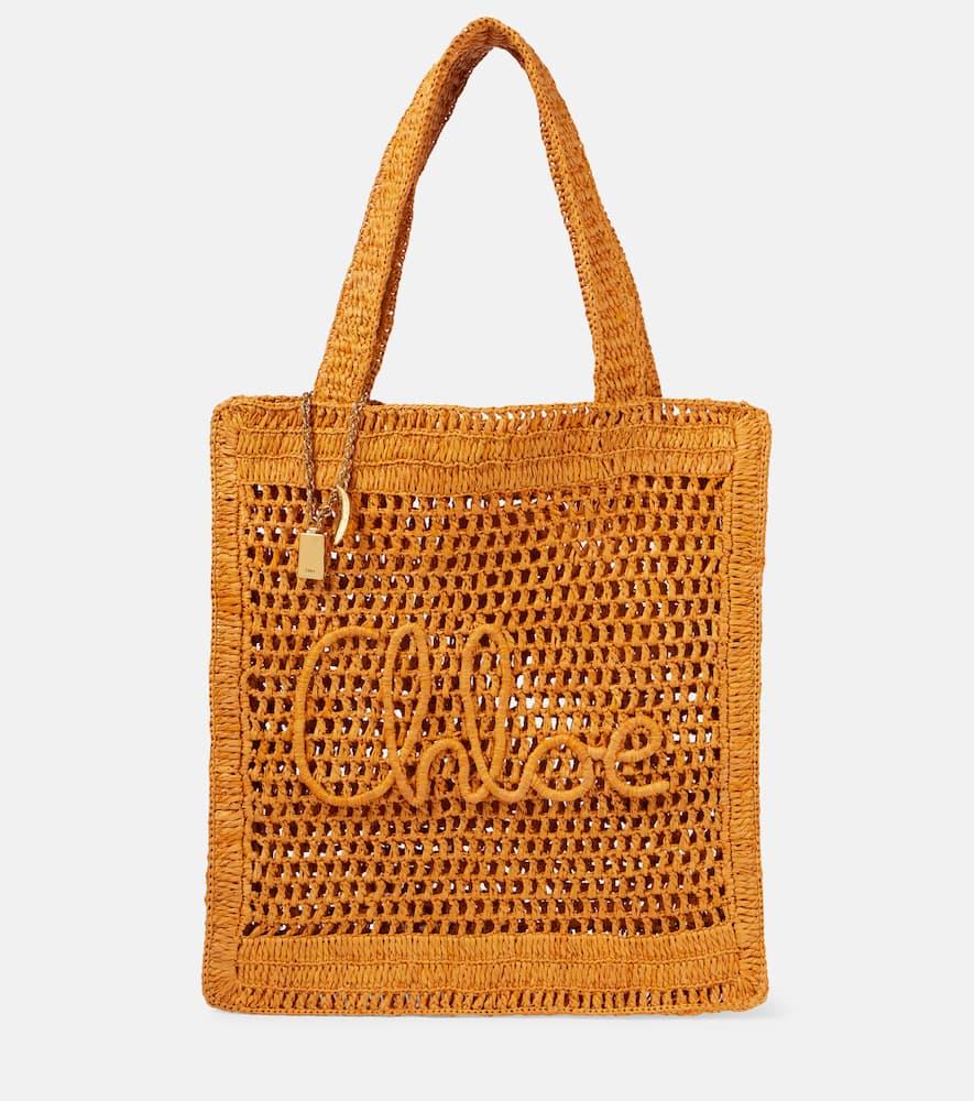 chloé summer banana raffia tote bag
