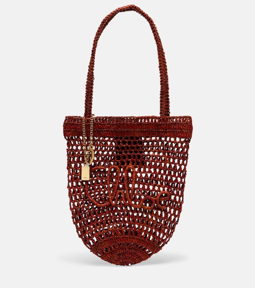 chloé summer banana small raffia tote bag