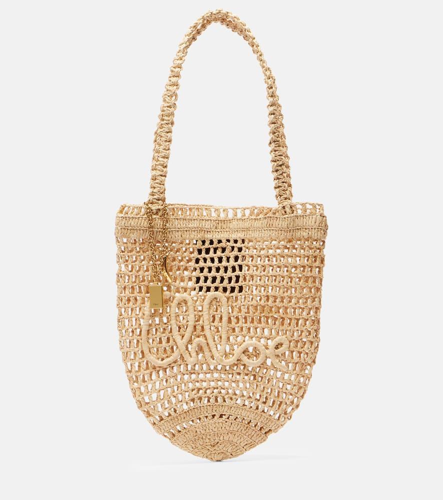 chloé summer banana small raffia tote bag