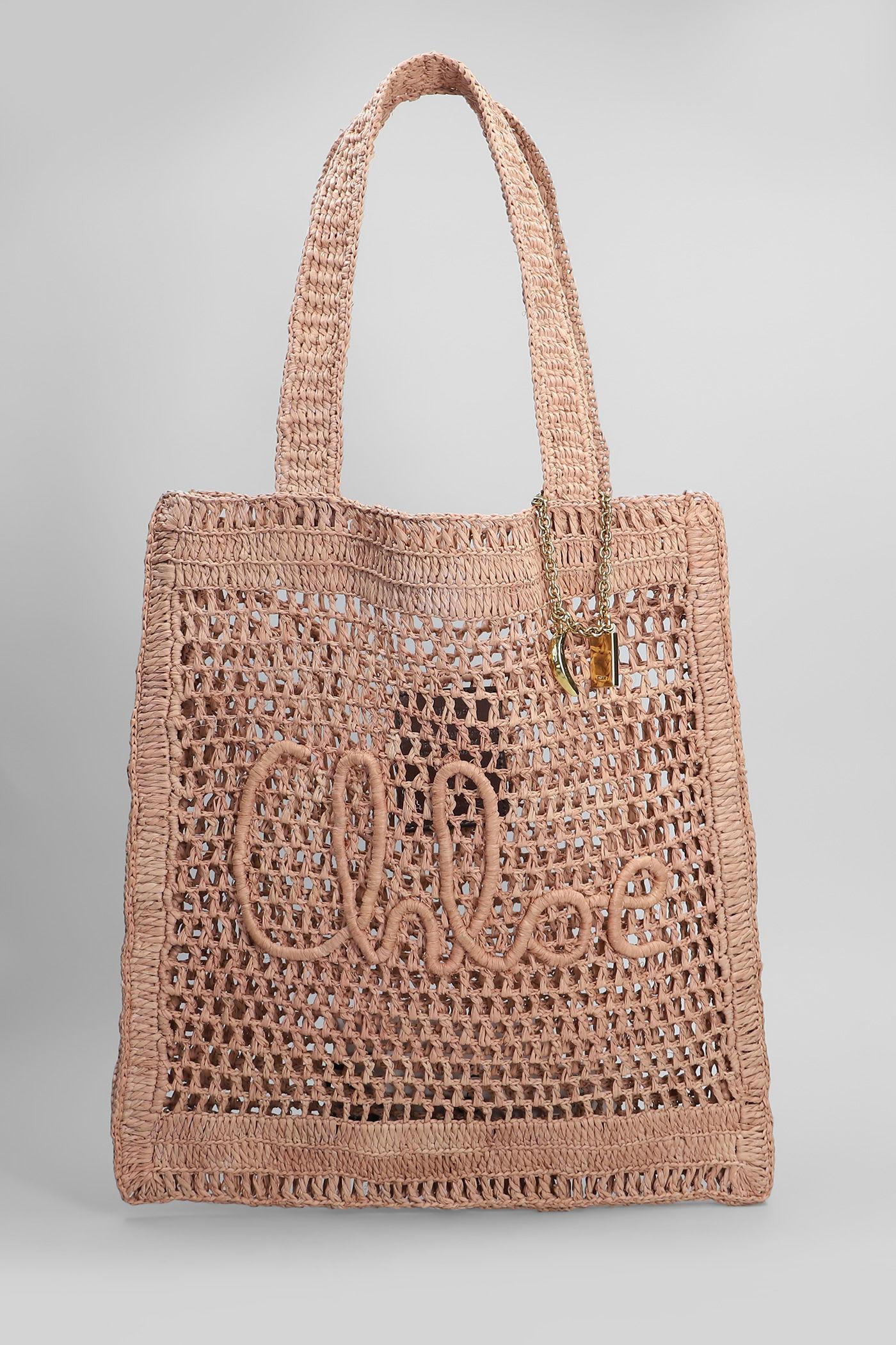chloé summer banana tote in powder raffia