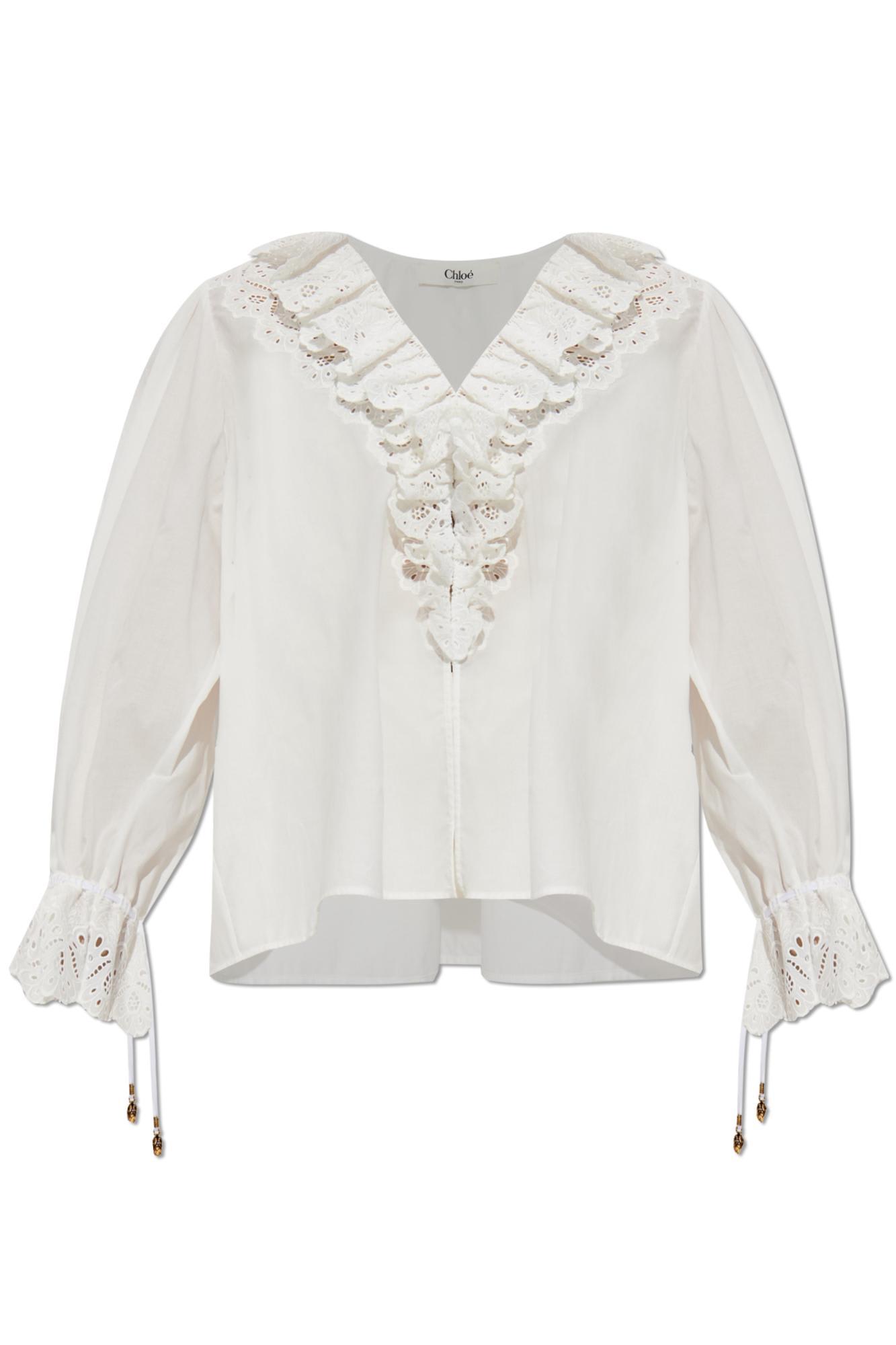 chloé top with openwork ruffles